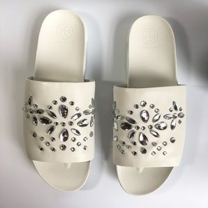 New Tory Burch Brae Slides Sandals Sz 11 white